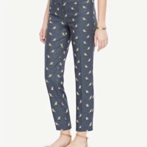 Ann Taylor Kate Fit Bird Of Paradise Floral Modern Pants Chambray Size 6 - Picture 1 of 7